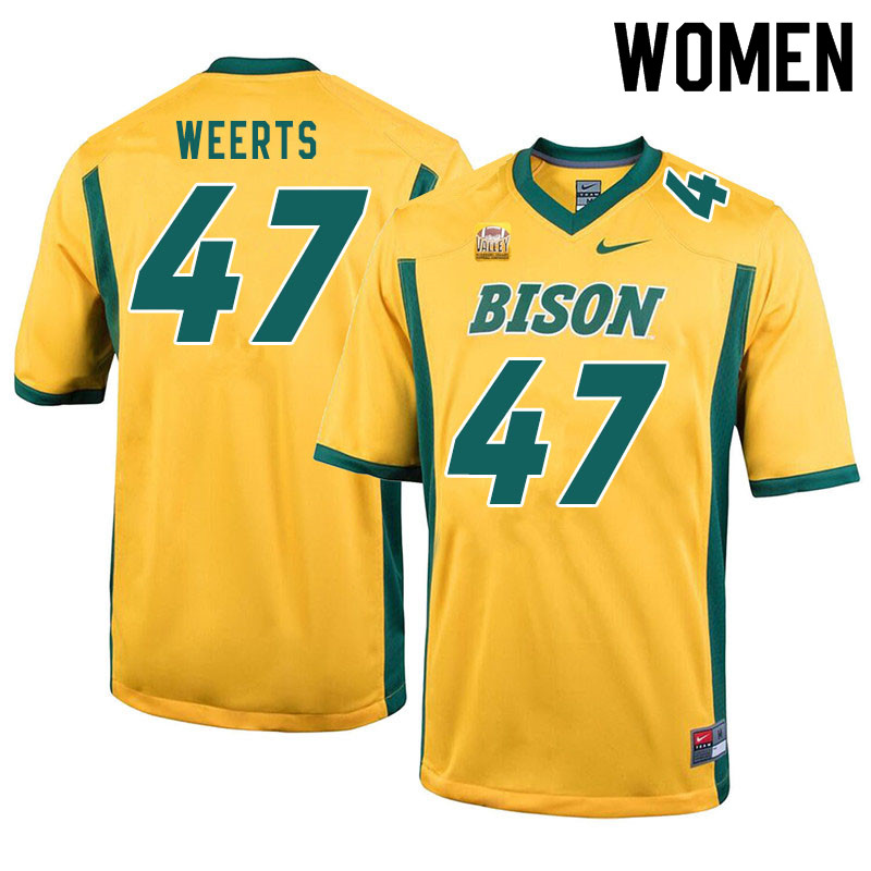 Women #47 Luke Weerts North Dakota State Bison College Football Jerseys Sale-Yellow - Click Image to Close